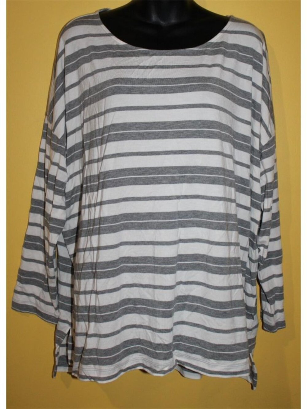 Pure Jill 1x Woman Knit Gray White Striped Super Soft Drop Shoulder Long Slvs J.